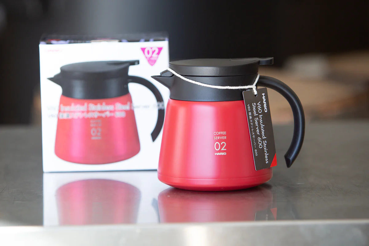 Hario V60 Insulated Stainless Steel Server 600ml - Red ابريق حافظ للحرارة والبرودة