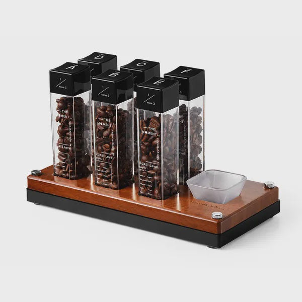 MUVNA Bean Canister 6 Tubes - Walnut Base | علبة تخزين حبوب القهوة