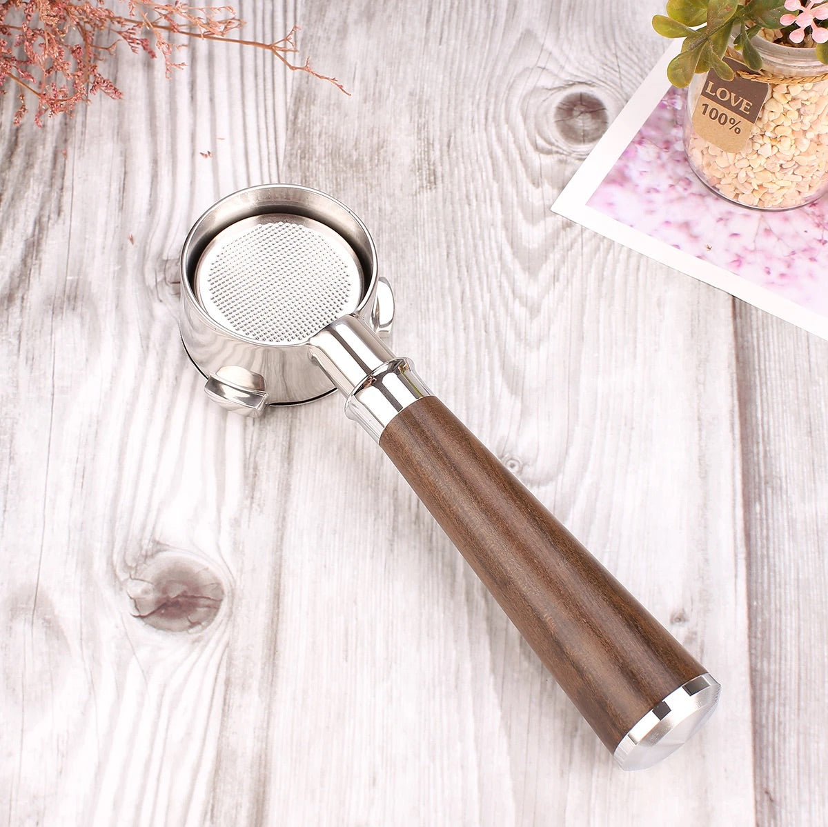54mm Naked Portafilter for Breville With Basket - Wooden