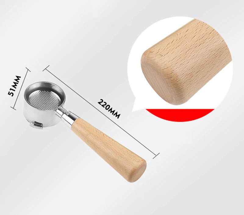 51mm Naked Portafilter for Delonghi Dedica with Basket - Light Woodenبورتافلتر مكشوف