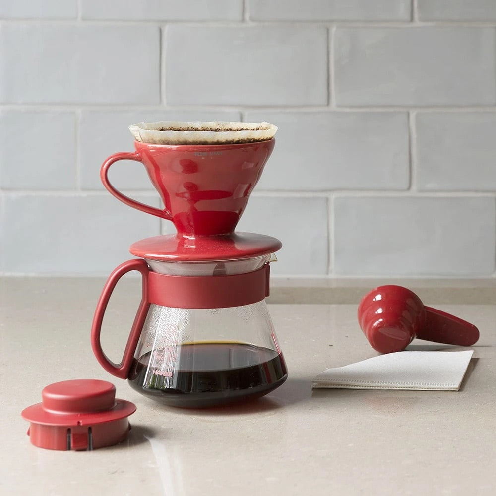 Hario V60 Ceramic Dripper Set 01 - Red قمع تقطير