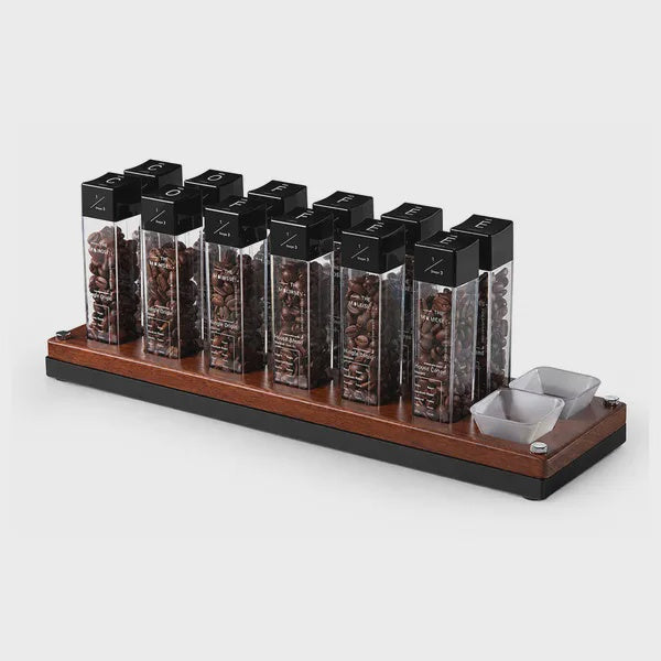 MUVNA Bean Canister 12 Tubes - Walnut Base | علبة تخزين حبوب القهوة